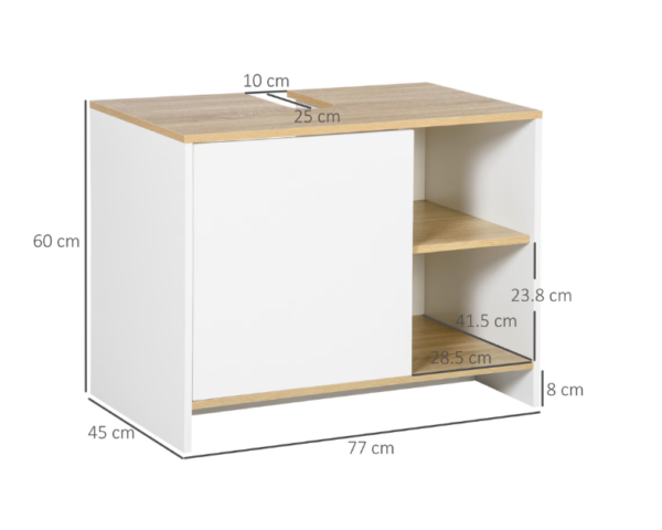 Specificatii Caracteristici generale Tip produs Dulap Tip dulap Fara oglinda Tip montare De sine statator Material PAL Culoare Alb Maro deschis Continut pachet 1 x Dulap Dimensiuni Inaltime 60 cm Lungime 77 cm Latime 45 cm